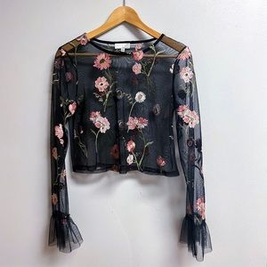 Small Black Sheer Embroidered Top
